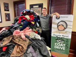 Jim Parrish collecting coats for 500-Coat Drive Program