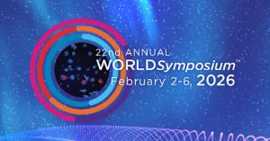 WORLDSymposium 2026 logo graphic featuring circular multicolor rings surrounding cellular imagery, with event dates February 2–6, 2026.