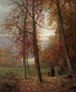Oil on canvas by William Trost Richards (American, 1833-1905), titled Mother and Child in an Autumn Landscape (1876), 24 ¼ inches by 20 ¼ inches. Estimate: $150,000-$250,000