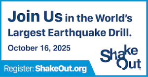 The 2025 International ShakeOut Day was held on Thursday, October 16 Join Us in the World's Largest Earthquake Drill, October 16, 2026. Register: ShakeOut.org