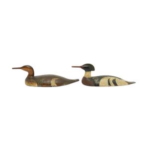 First quarter 20th century Nova Scotia merganser decoy pair – both painted wood, a 6-inch-tall by 17 ½-inch wide hen and a 5 ½-inch-tall by 17-inch-wide drake (CA$11,800)