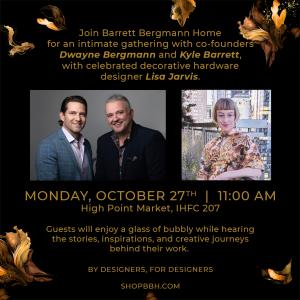 BBH founders, Dwayne Bergman & Kyle Barrett, invite buyers to an intimate gathering alongside Hardware Designer, Lisa Jarvis. Guests will enjoy a glass of bubbly while being inspired by stories and insights into the creative journey behind Barrett Ber