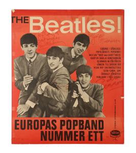 Swedish Tour 1963 concert poster signed by John Lennon, Paul McCartney, George Harrison, and Ringo Starr