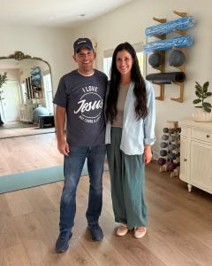 Dr Natalie Marshall, owner of Vitialize Physical Therapy, and Eric Donoho in treatment area of the Vitialize House.