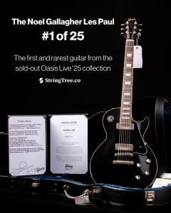 Noel Gallagher Gibson Custom Les Paul Standard number 1 of 25 from the Oasis Live ’25 collection, photographed for StringTree auction