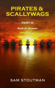 The final adventure of the Pirates & Scallywags trilogy roars to life, as Captains Umberland, Estevez, and Montpellier must rally all surviving scallywag crews to face an existential threat Seven sailing ships head across the water towards the setting sun and sky at dusk.