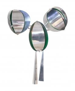 Kinetic wall sculpture by Lin Emery (La., 1926-2021), polished aluminum and green paint, titled Wall Flower (Kinetic Wall Sculpture with Green). Estimate: $5,000-$10,000