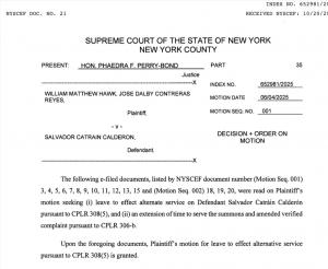 New York Supreme Court Order Motion 001 - Defendant Catrain