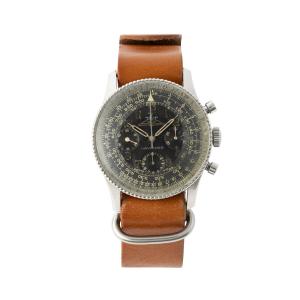 Breitling Ref. 806 Navitimer stainless steel chronograph, featuring the classic beaded or serrated rotating bezel and black reverse-panda dial popular among pilots. Estimate: CA$6,000-$8,000.