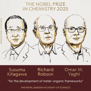 The Royal Swedish Academy of Sciences has decided to award the 2025 Nobel Prize in Chemistry to Susumu Kitagawa, Richard Robson and Omar M. Yaghi “for the development of metal–organic frameworks.”