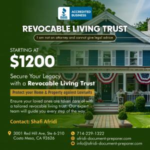 California residents can now access professional revocable living trust preparation services through Afridi-document-preparer Cheap Living Trust Preparation Services