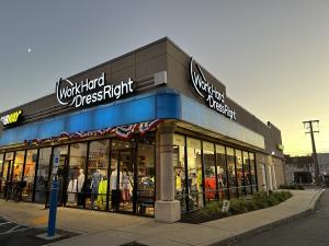 Work Hard Dress Right store exterior in Newark NJ, featuring custom work uniforms, safety apparel, and branded corporate clothing.