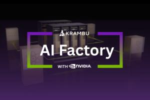 Digital image showing KRAMBU’s AI Factory in collaboration with NVIDIA. The visual features high-performance GPU servers connected in a data center environment, symbolizing advanced, energy-efficient AI infrastructure powered by NVIDIA technology.