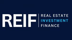 Real Estate Investment Finance (REIF) Logo with white text on a dark navy blue background