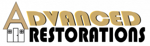 Advanced Restorations logo featuring stylized gold text and a house icon, representing a Missouri roofing and exterior services company