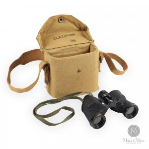 Canadian WWII-era R.E.L. made 6x30 binocular set with canvas case, marked “C.G.B.37 M.A.” along with Canadian manufacture markings, and military broad arrow. Dated 1944. (CA$295)