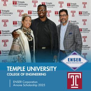 Pictured: Deborah Arnone, ENSER Arnone Scholarship 2025 Recipient Clarence Remy, ENSER President Marco Arnone