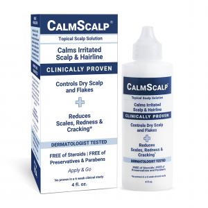 Xenna Corporation, a women-owned leader in science-based personal care, proudly announces the growing success of its dermatologist-tested CalmScalp® Topical Serum, now available on Amazon The carton and bottle of CalmScalp Scalp Serum for reducing flakes, redness and itchy irritation of the scalp and hairline
