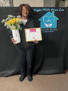 Charlene Gamble of Taylor Made Home Care receives the inaugural ROSE Award Caregiver of the Year.