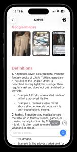 a screenshot of the definition of Mithril dictionary.