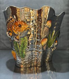 1970 Italian-made sterling silver and enamel fish designed vase, weighing 1.95 kilograms. Estimate: $12,000-$15,000