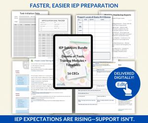 IEP tools and training for teachers, shown is the IEP solutions bundle offered by don't iep alone academy