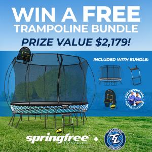 Springfree Trampoline, the world’s safest and highest-quality backyard trampoline, is teaming up with the Texas Legends, the NBA G League affiliate of the Dallas Mavericks, to bring fans a chance to win big and score a free trampoline bundle A graphic of a Springfree Trampoline with accessories with the copy: Win a free trampoline bundle; prize value $1,279. Springfree Trampoline & Texas Legends logos also included.