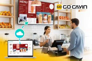 GO CAYIN poster is a cloud-based digital signage solution designed for shop owners, restaurants, and retailers gocayin_martech_poster