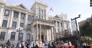 Jersey City Hall displays the U.S. and Korean flags side by side during the inaugural Chuseok K-Fest, symbolizing civic partnership and the city’s recognition of Korean-American heritage.