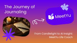 Illustration showing the evolution of journaling from traditional handwritten notebooks to digital apps to MeetYu Life Coach AI-powered conversational journaling