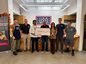 Starting now until November 28, 2025, not-for-profit and local 501(c)(3) organizations can apply to be a quarterly recipient of the American Place Casino’s Pay It Forward Program APC leaders Ivan Ramirez and Julie Ivic with Mike Magnetta, Chris Schmidt, and USO volunteers