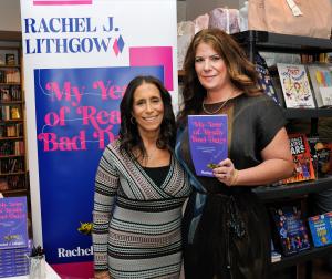 Rachel J. Lithgow with guest at Blue Door Books