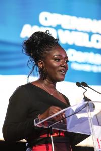 Lady Dentaa Amoateng MBE addresses delegates at the three-day GUBA Trade and Investment Conference in Barbados, where Africa-Caribbean partnerships resulted in historic MOUs and the establishment of a Diaspora Investment Network.