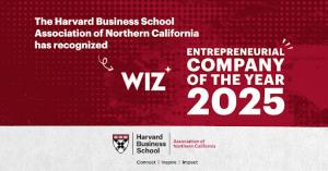 Image of the Harvard Business School logo and WIZ logo as the HBS Entrepreneurial Company of the Year
