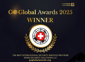 Swiss Security Solutions LLC with registered Swiss trademark Securely Swiss®, a leading security and intelligence services provider based in Zürich, Switzerland, has been named winner of the Go Global Award 2025 for Best International Security Services Provider Go Global Award 2025 - Swiss Security Solutions LLC - The Best Security Services Provider