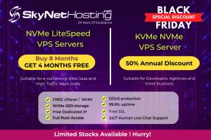 Black Friday VPS hosting deals are receiving increased interest this year as customers seek plans that offer transparent renewal pricing, predictable performance, and reliable uptime SkyNetHosting Black Friday promotion featuring discounts on NVMe LiteSpeed and KVM VPS servers, including offers such as ‘Buy 8 months, get 4 months free’ and ‘50% annual discount,’ along with features like free cPanel, NVMe SSD storage, DDoS protection,