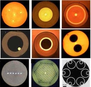 Cross sections of optical fibers with different two-dimensional structures