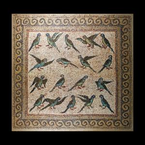 Roman parakeet mosaic panel
