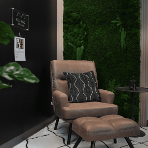 MetaLab Resting Metabolic Rate (RMR) testing station featuring a comfortable recliner, spa-like decor, and a calm environment designed to help patients relax during metabolic testing.