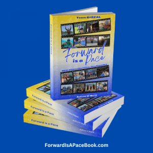book, forward is a pcae, stacked on a blue background