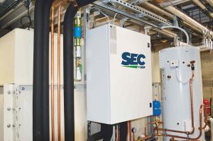 An on-site installation of SEC, providing continuous hot water as a standalone system or from recovered energy from refrigeration systems.