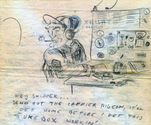 handdrawn cartoon of WWII radio mechanic