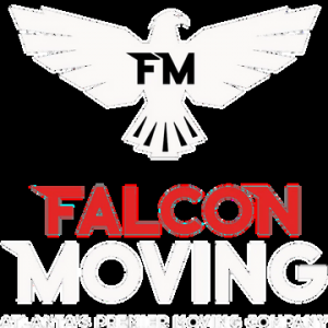 Falcon Moving logo with white eagle and red text branding for Atlanta moving company