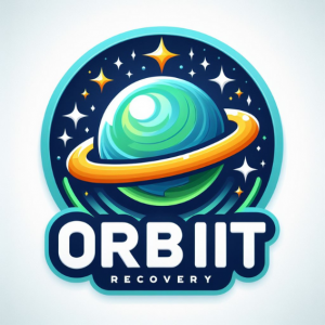 “Orbiit Recovery logo featuring a stylized teal and green planet with an orange ring, surrounded by stars on a dark space background, with the words ‘ORBIIT RECOVERY’ in bold lettering below.”