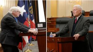 Representatives GLENN GROTHMAN (R-WI), left, and PETE SESSIONS (R-TX) addressing House briefing on Iran on 16 December 2025