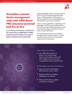 first page of a report with the title: Streamline common device management tasks with AMD Ryzen PRO processor-powered Dell Pro AI PCs