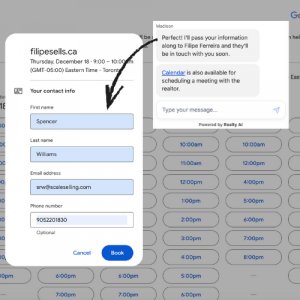 Realty AI predictive chat bubbles and auto-fill contact form.