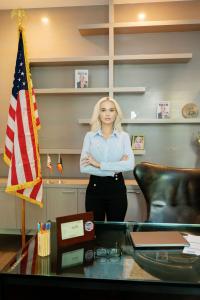 Franziska von Fischer standing in her office, CEO of True + Luscious.