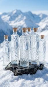 Alkaline spring water in glass bottles
