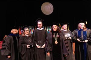 OCCC Faculty receiving President Leadership Awards at commencement with Dr. Mautra Staley Jones.